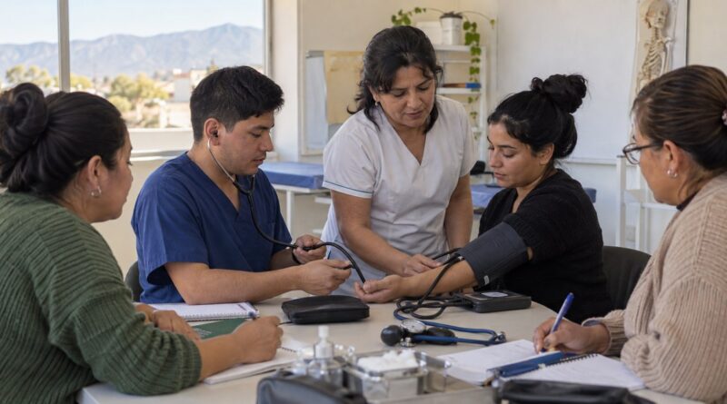 Estudiantes de Enfermería durante una práctica de formación en Monte Quemado