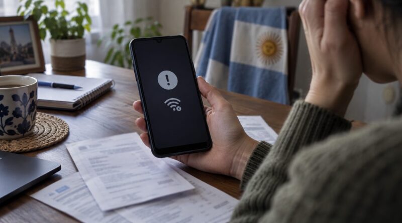 Persona observa en su teléfono una advertencia por una aplicación no disponible