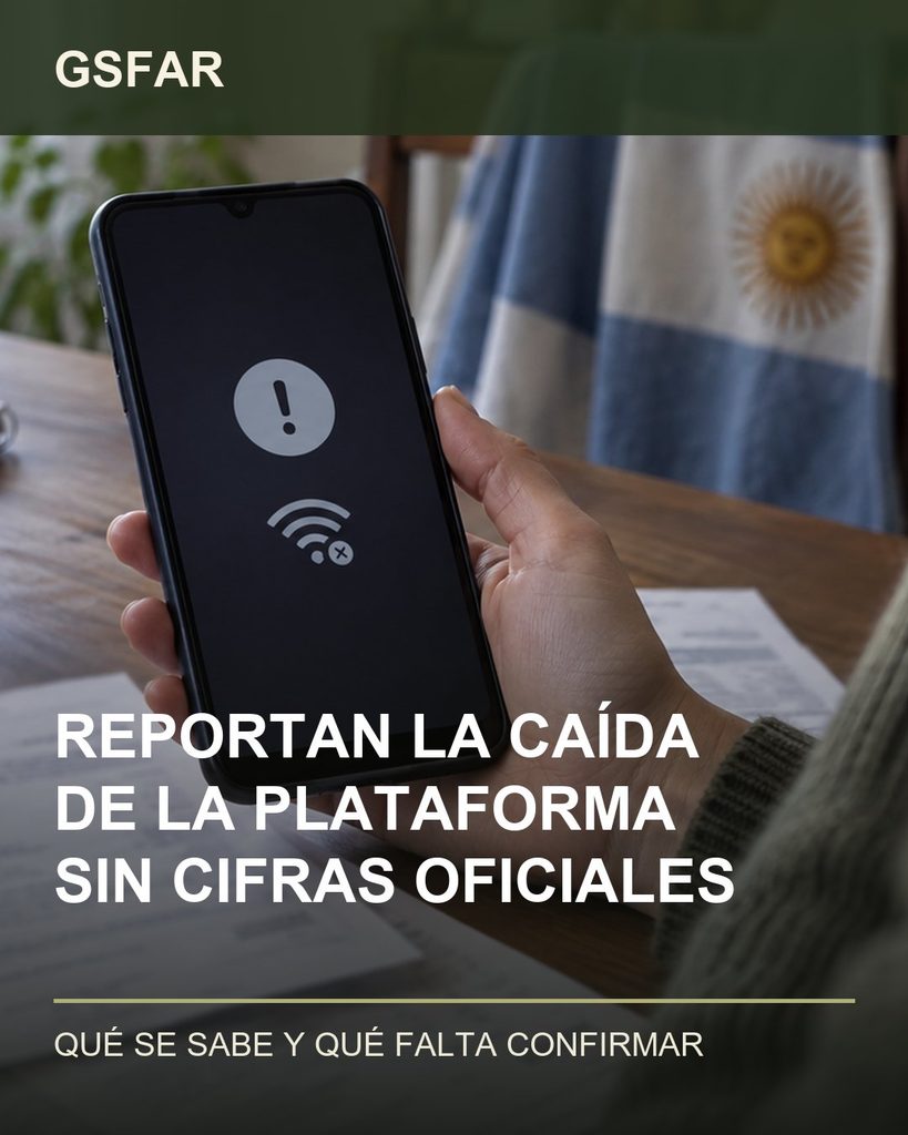 Placa de AVDDEA que informa la caída de GSFAR y posibles pérdidas aún sin cifras oficiales