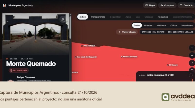 Ficha de Monte Quemado y mapa de Santiago del Estero en la plataforma Municipios Argentinos.
