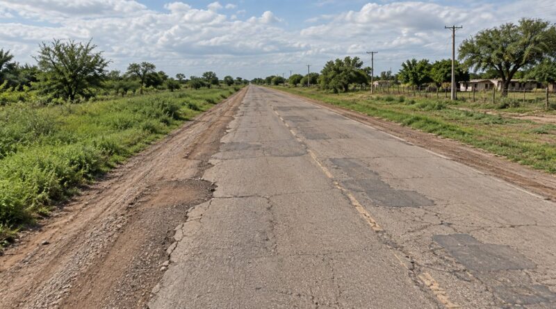 Reconstrucción ilustrativa de un tramo deteriorado de la Ruta Nacional 16 en la zona de Monte Quemado
